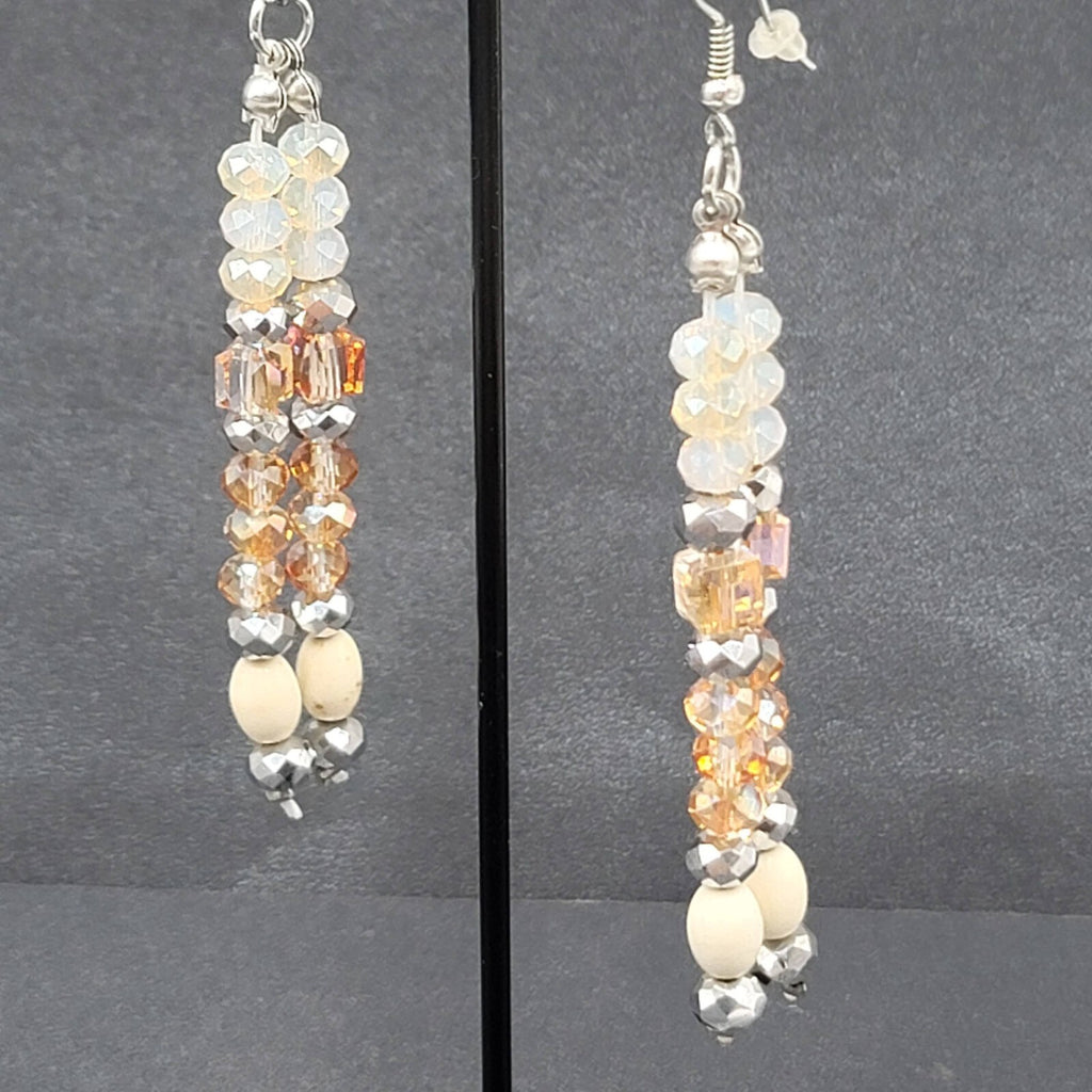 Pierced Earrings Multicolor Faceted Crystal Bead Dangle 3"