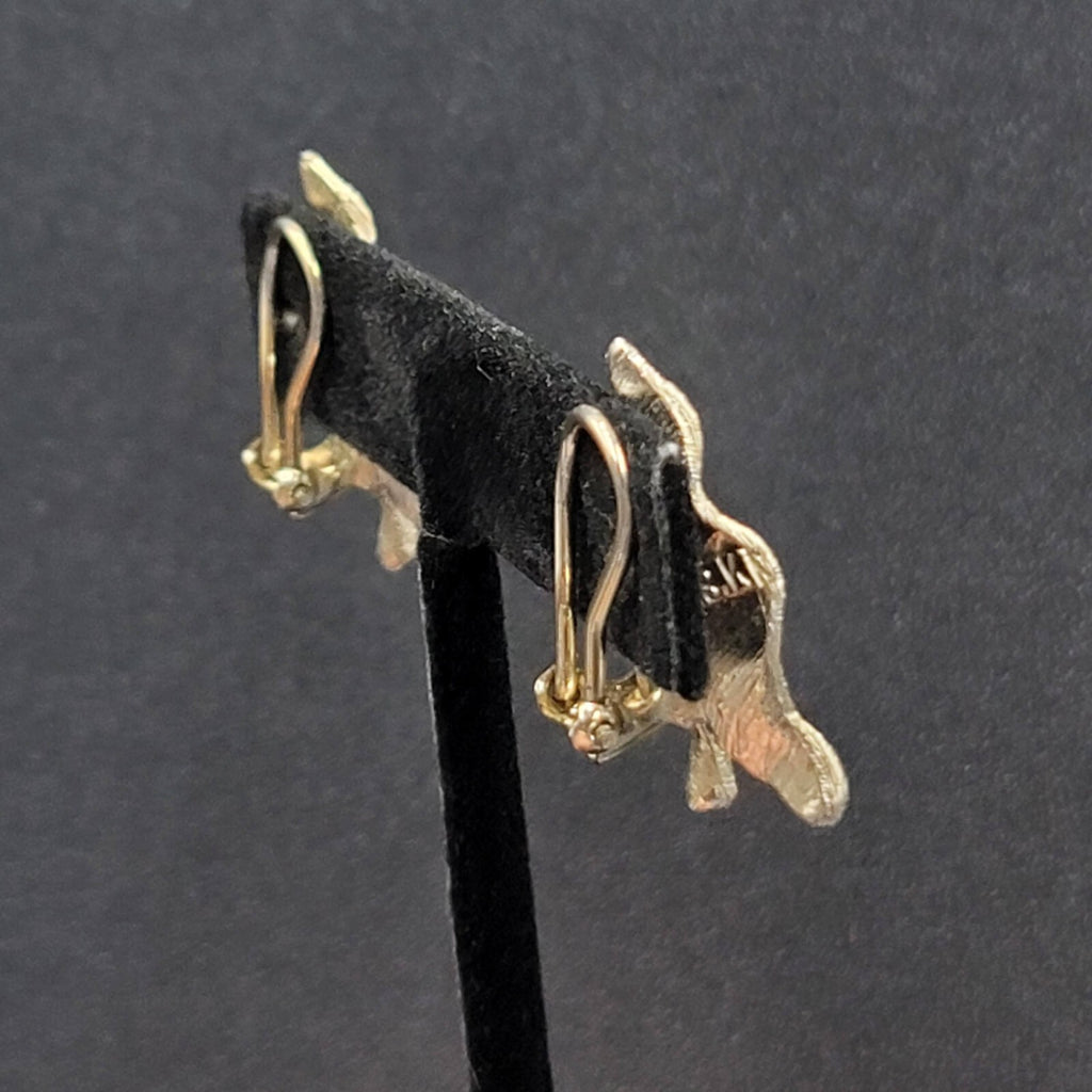 Vintage BSK Clip on Earrings Light Gold tone Climber Textured Leaves 1"