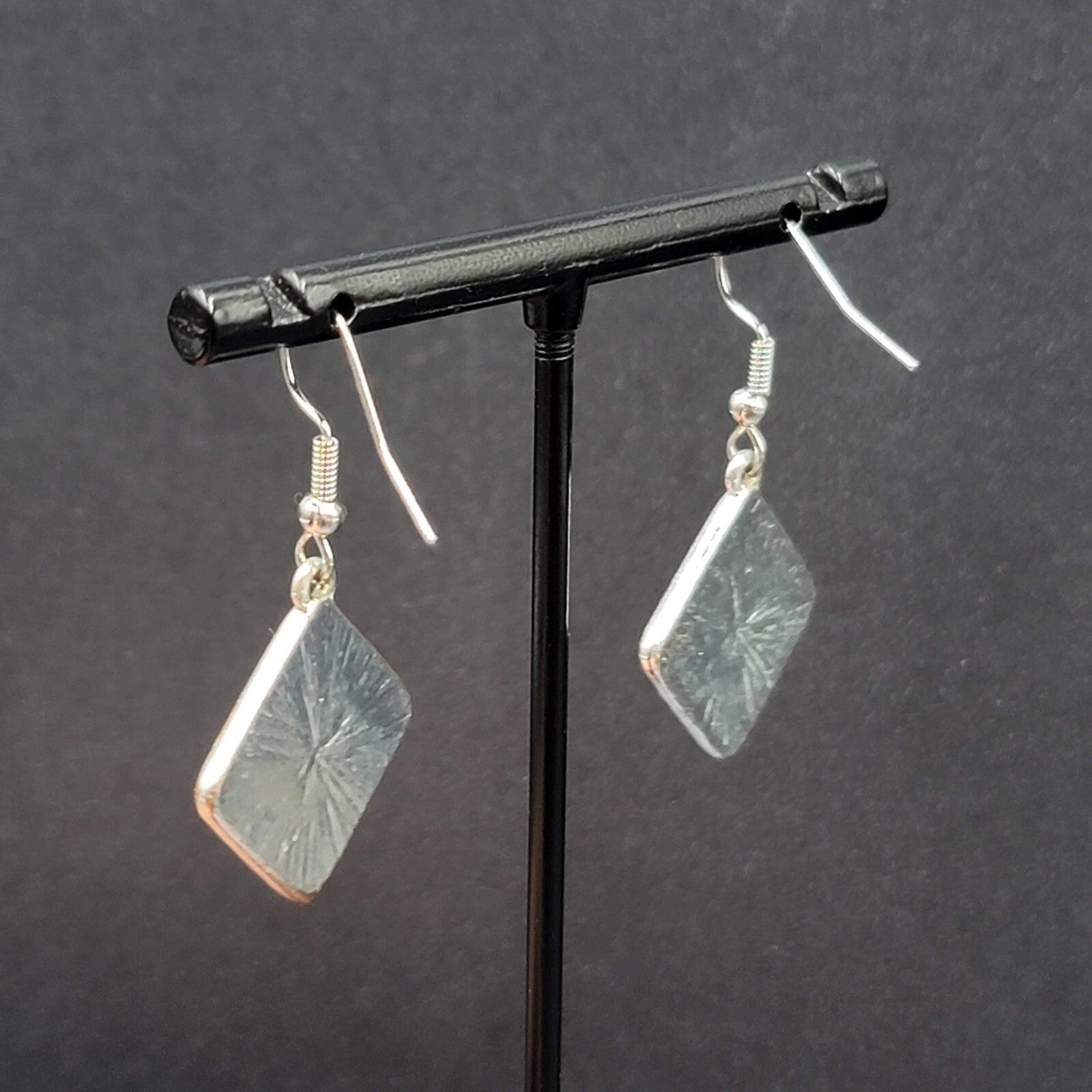 Pierced Earrings Silver tone Yellow Faux Abalone Square Dangle 7/8"