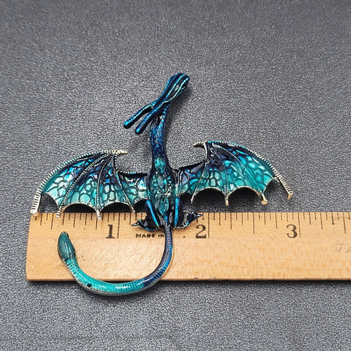 Dragon Brooch and Pendant Blue Enamel 3" x 2 3/4"