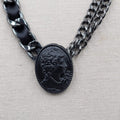 Black Cameo Necklace Chain Satin Ribbon Large Statement Goth 20+"