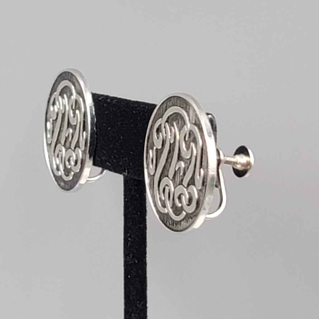 Vintage Marino Clip on Earrings Silver tone Round Screw Back 1"