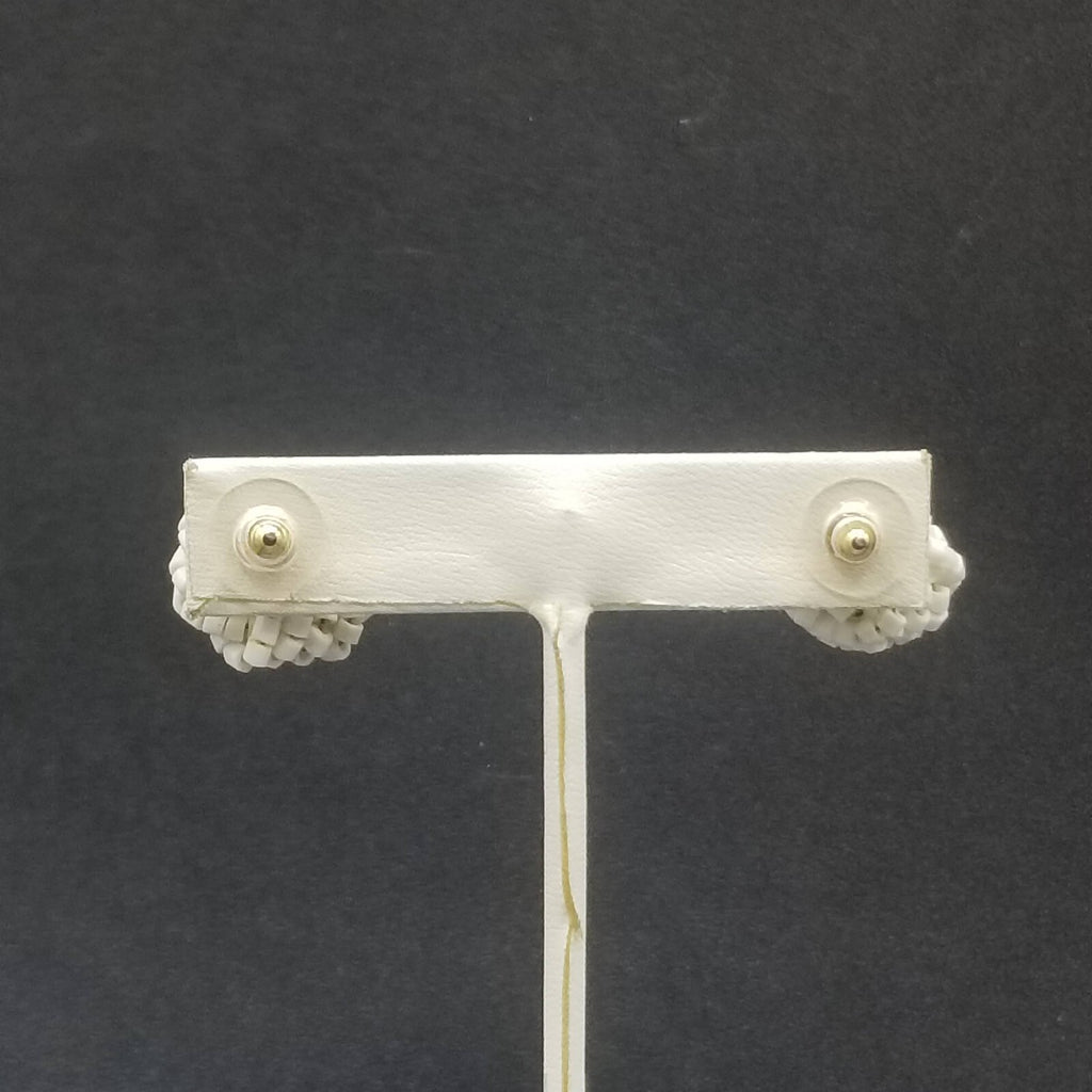 Vintage Pierced Earrings White Beaded Cluster Knot Stud 5/8"