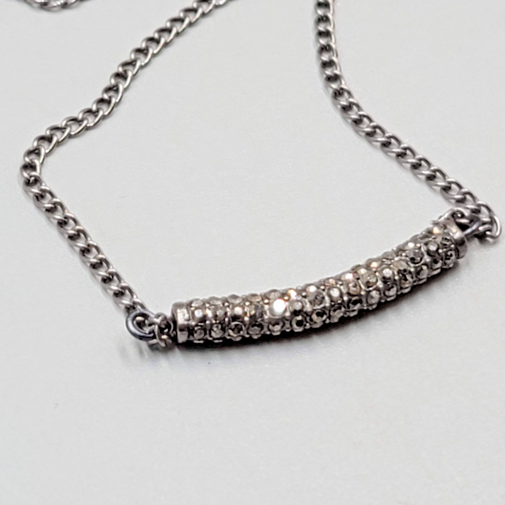 Brand Corazon Gunmetal Gray Necklace Rhinestone Minimalist 14"-16"