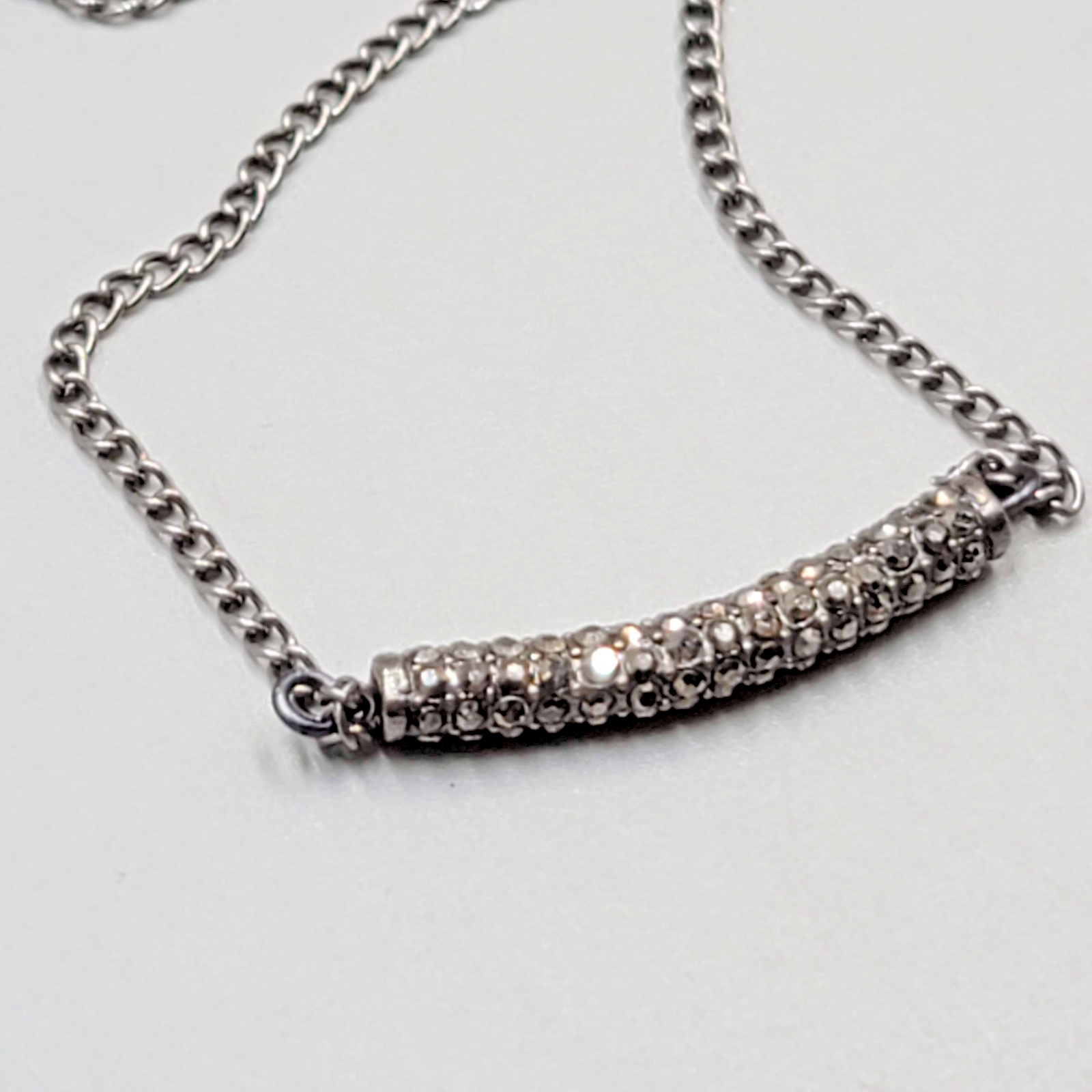 Brand Corazon Gunmetal Gray Necklace Rhinestone Minimalist 14"-16"