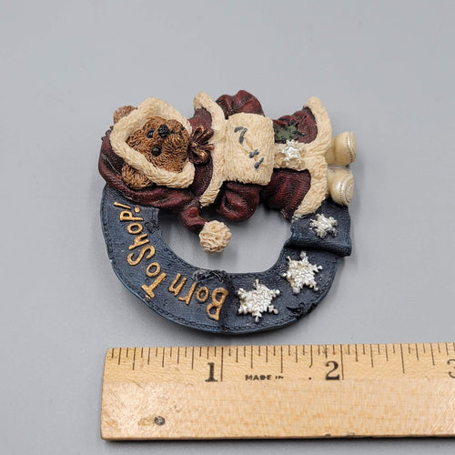 Boyds Bears Born to Shop Christmas Brooch Resin Pin 2.25"