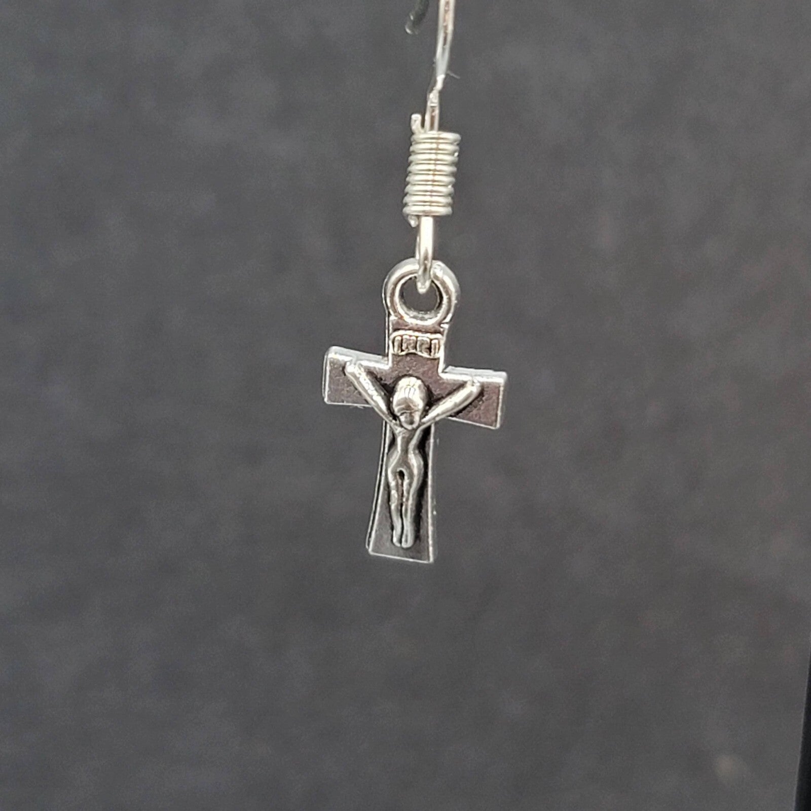 Pierced Earrings Tiny Dainty Crucifix Cross Dangle 5/8"