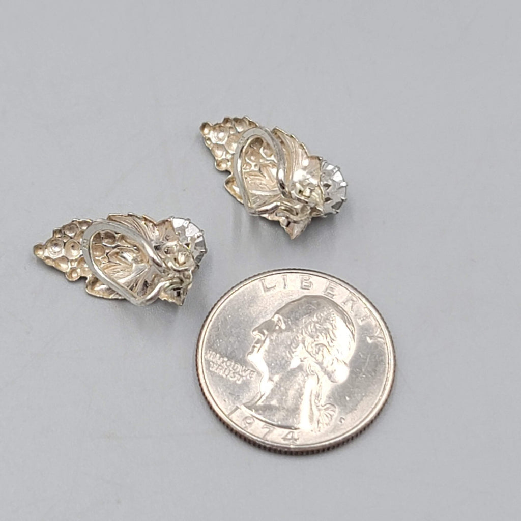 Sterling Silver Clip On Earrings Grapes AB Rhinestone Drop 3/4"