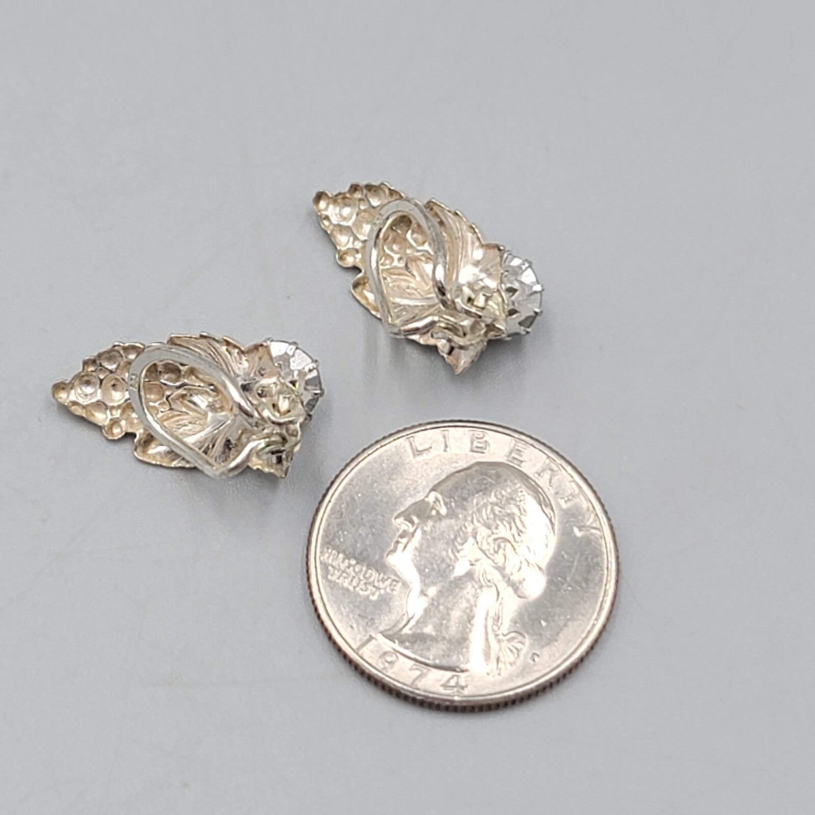 Sterling Silver Clip On Earrings Grapes AB Rhinestone Drop 3/4"