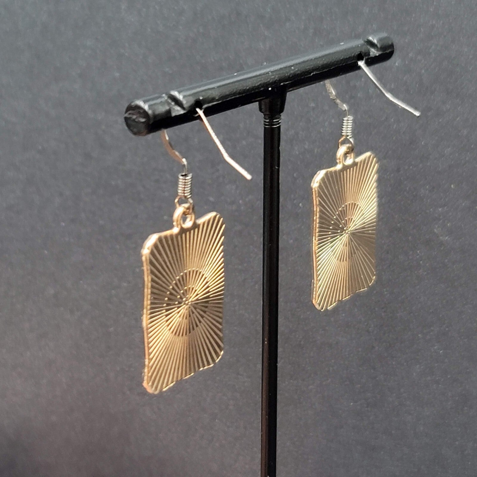 Tarot Card Pierced Earrings The STAR Gold tone Black 1"