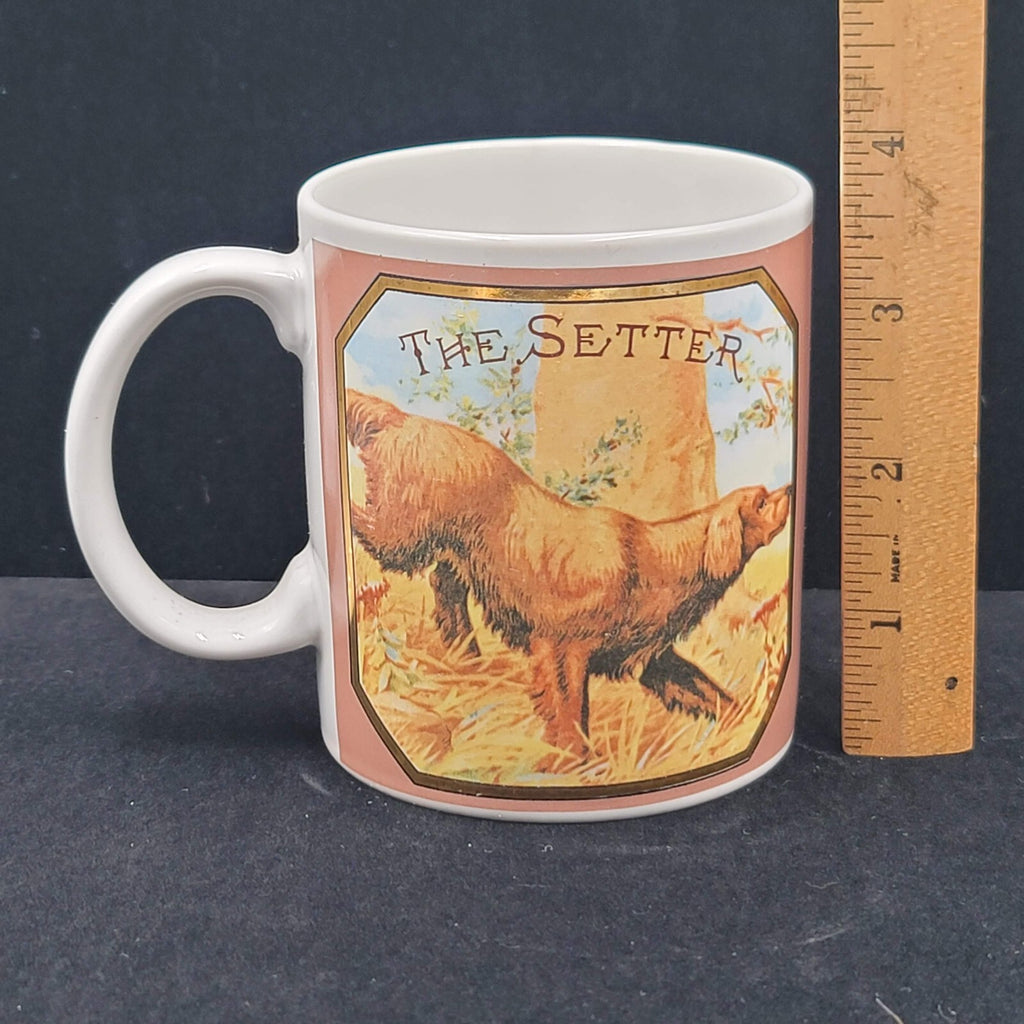 Vintage Enesco Coffee Mug Irish Setter Dog Hunting John Grossman Cigar Label Art