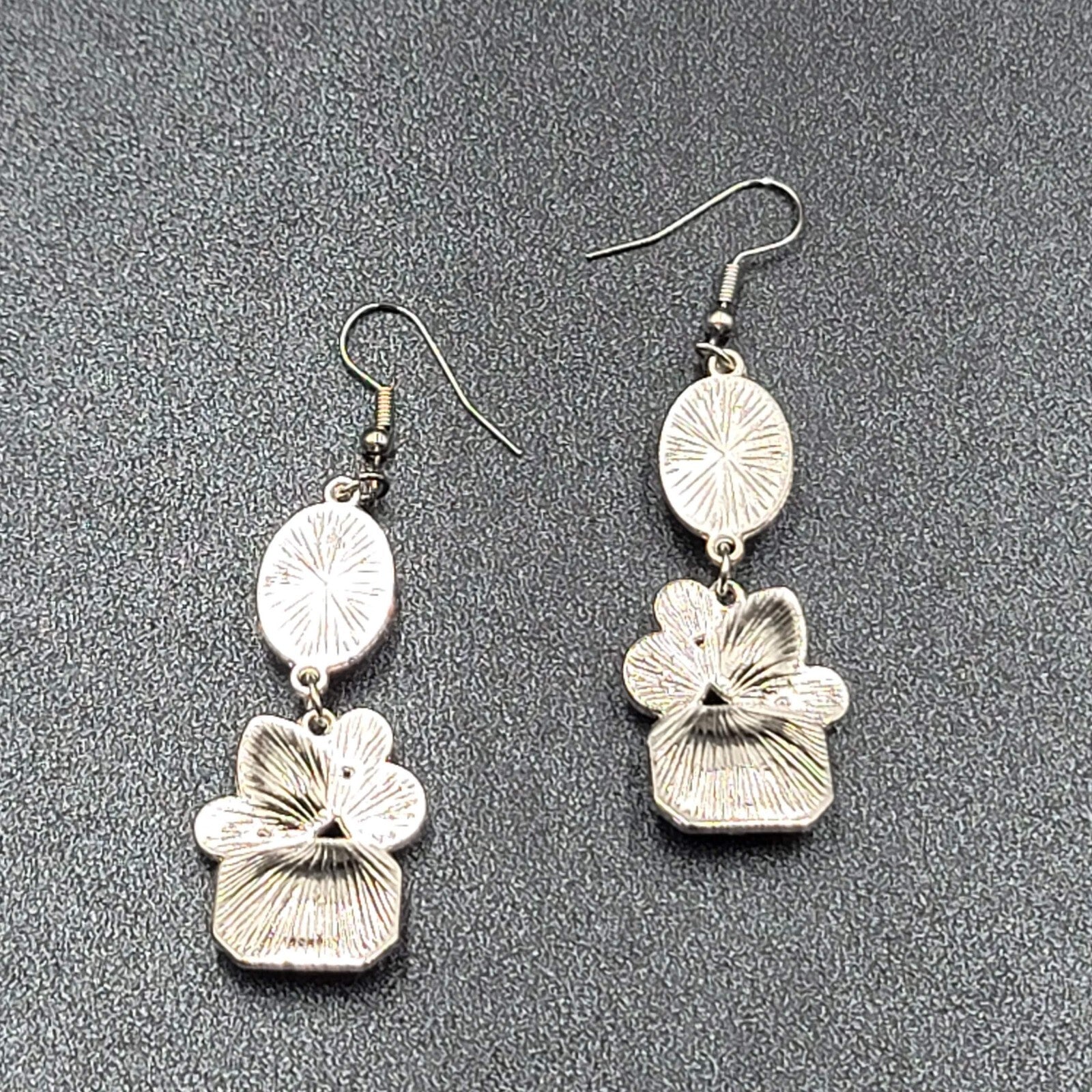 Pierced Earrings Silver Plated Faux Pearl Glass Accents Dangle 1.75"