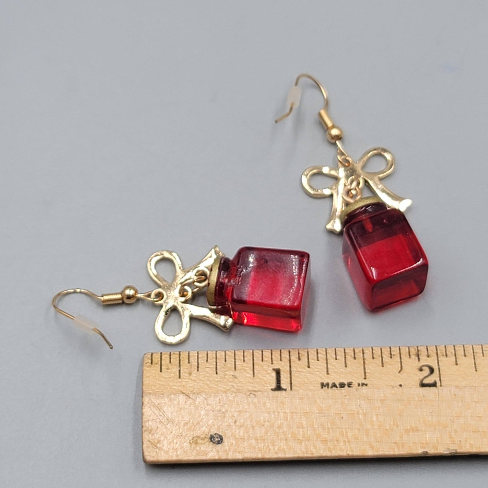 Strawberry Jam Pierced Earrings Gold tone Dangle Sweet 1.25"