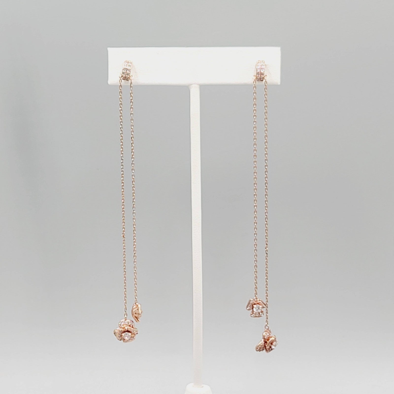 Crystal Pierced Earrings Rose Gold tone Pink LONG 4"