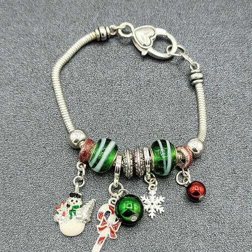 Christmas Holiday Slide Charm Bracelets 8" Silver tone 10 charms Dangle 