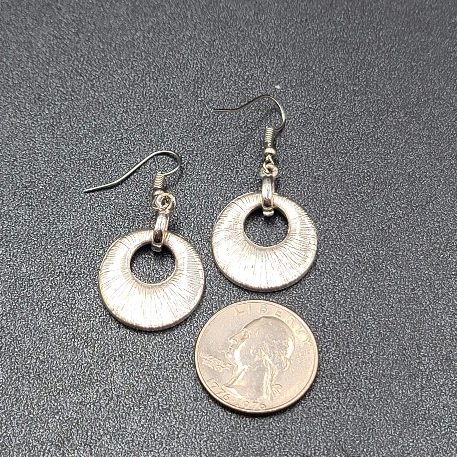 Pierced Earrings Silver tone Faux Abalone Dangle Open Circle 1"