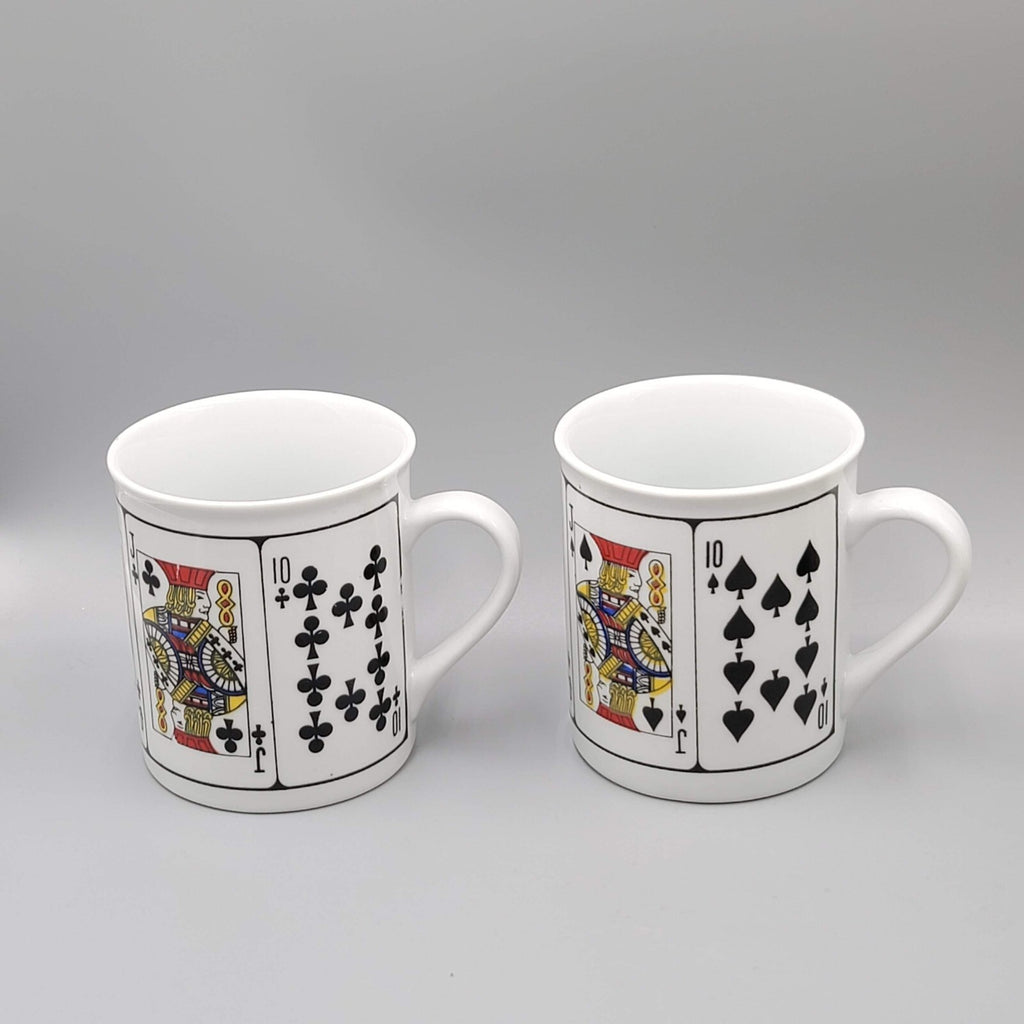 Vintage Playing Card Coffee Mugs Set Jobar International Poker Casino 2 Cups