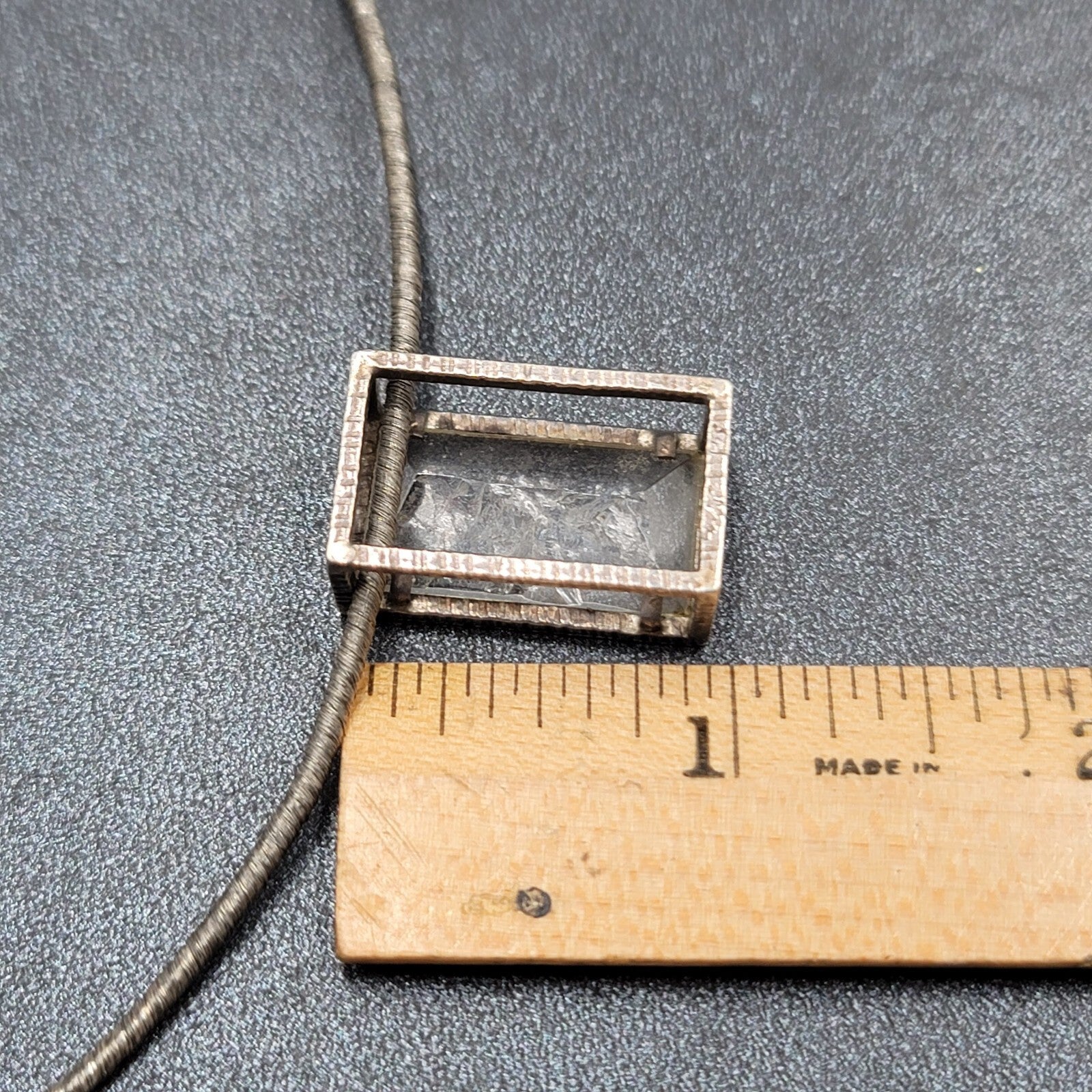 Quartz Crystal Necklace Unique Silver tone Caged Pendant Modernist Look 16.25"