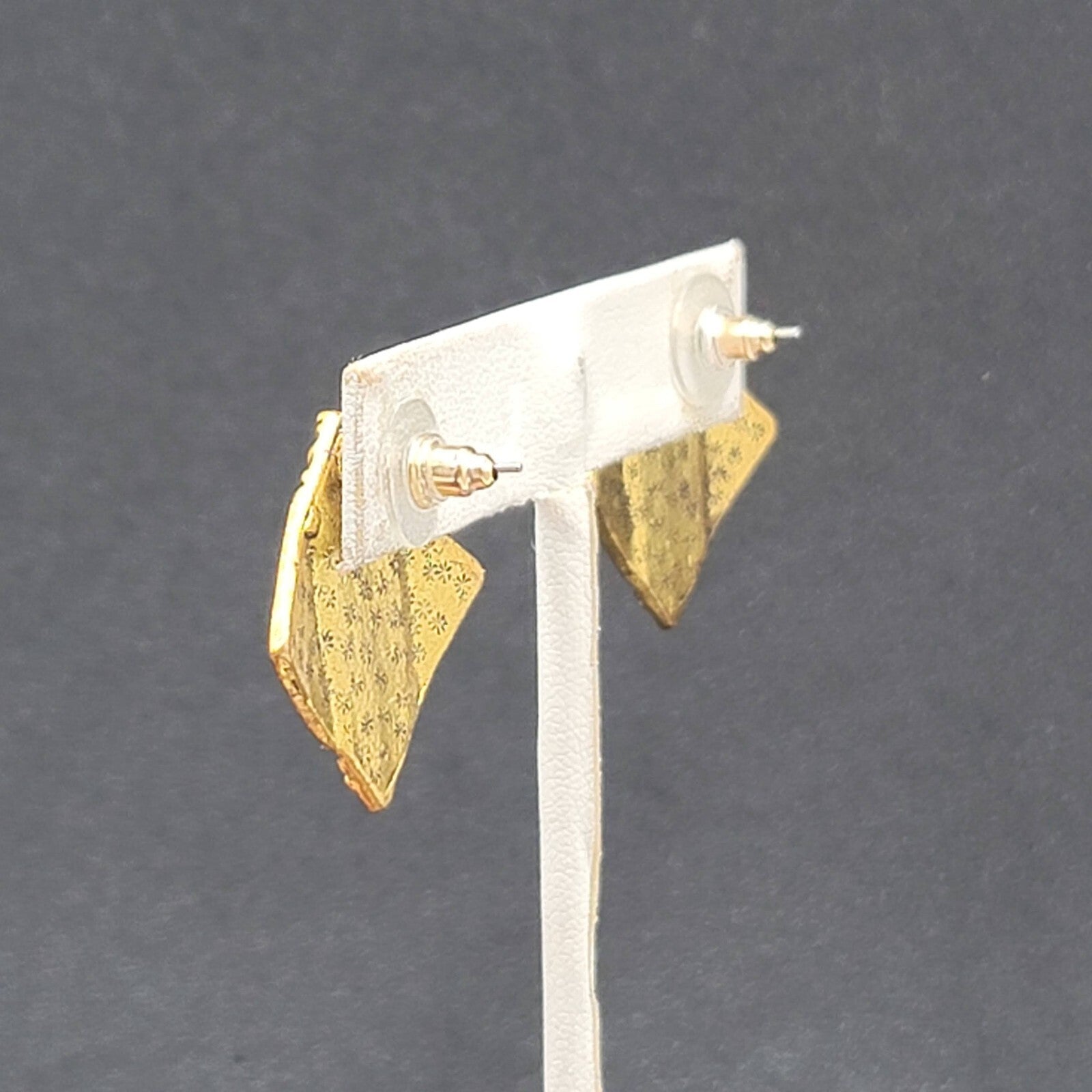 Pierced Earrings Antiqued Gold tone Brutalist Square Drop 1"