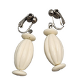 Vintage White Bead Clip on Earrings Silver tone Dangle  1.25"