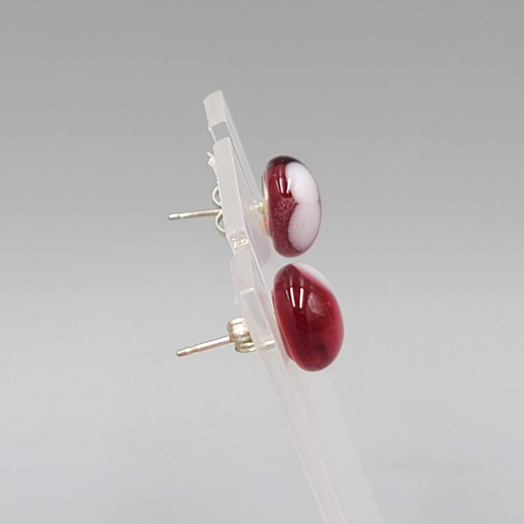 Red White Art Glass Stud Pierced Earrings 3/8"