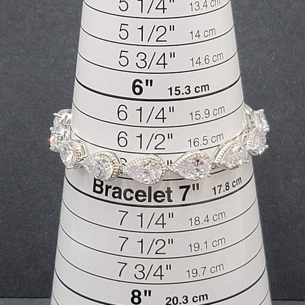 Silver Plated Pear Cut Cubic Zircon Bridal Tennis Bracelet Wedding Jewelry 6.75"