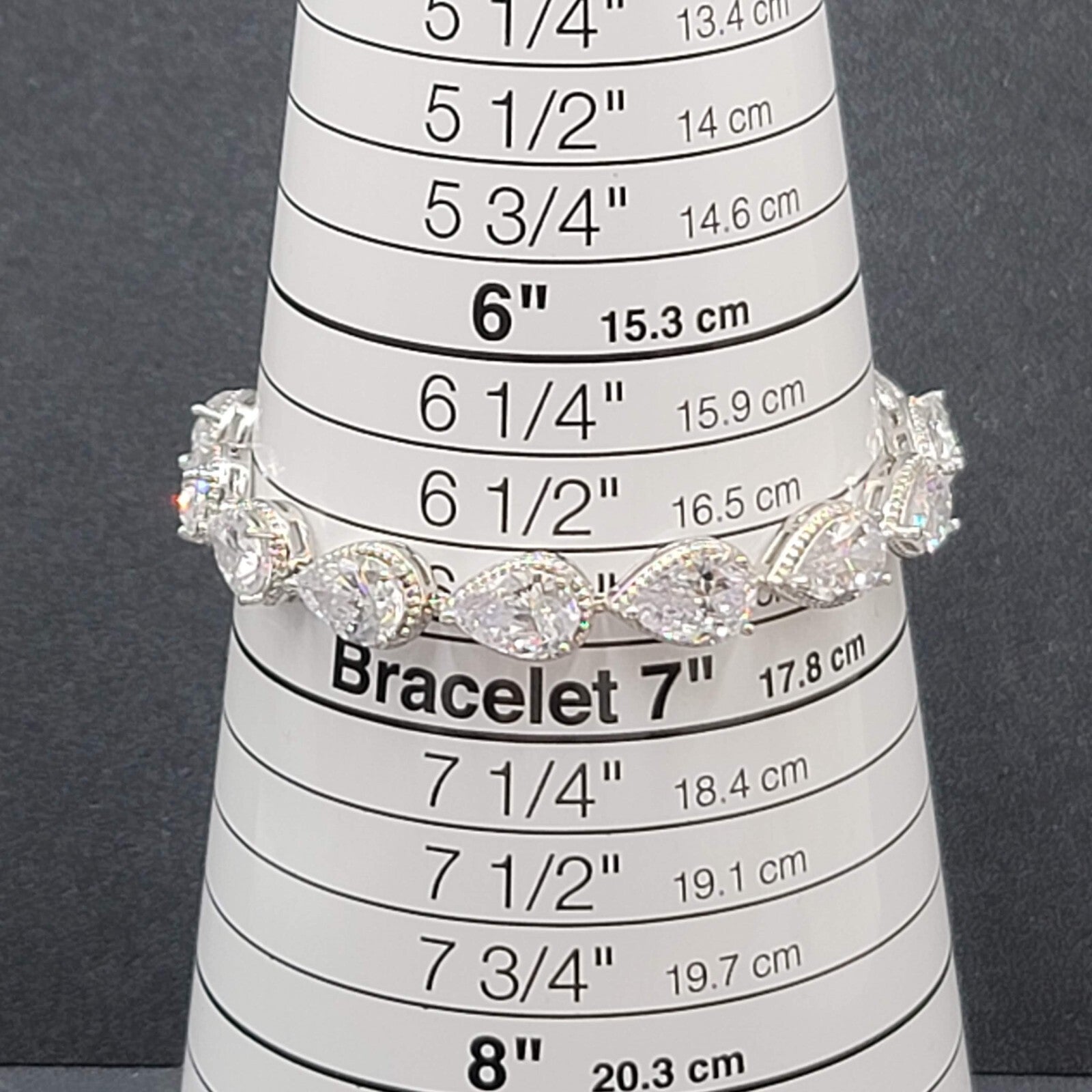 Silver Plated Pear Cut Cubic Zircon Bridal Tennis Bracelet Wedding Jewelry 6.75"