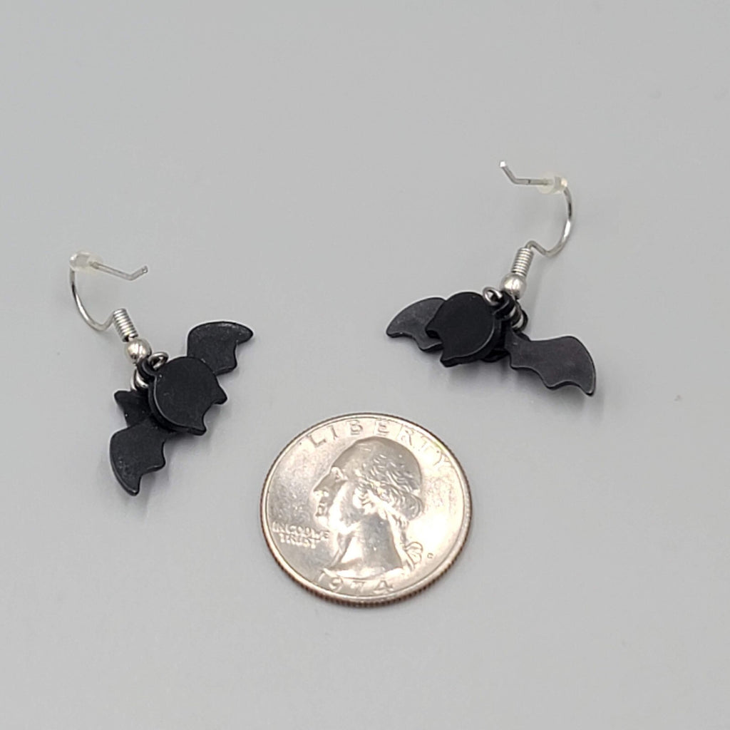 Bat Pierced Earrings Articulated Layered Dangle Red Rhinestone Eyes 1" x 1/2"