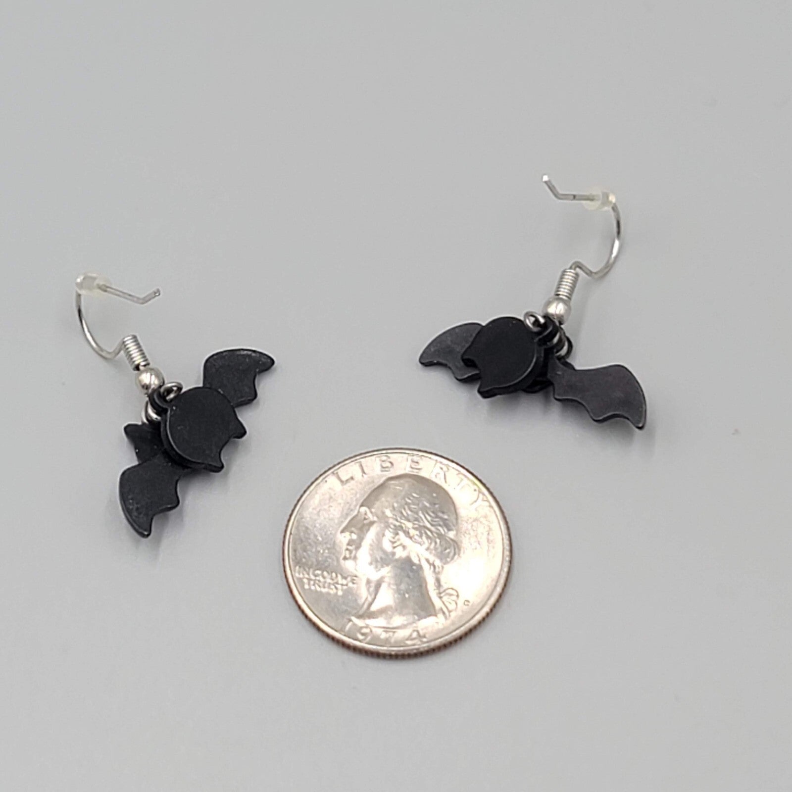Bat Pierced Earrings Articulated Layered Dangle Red Rhinestone Eyes 1" x 1/2"