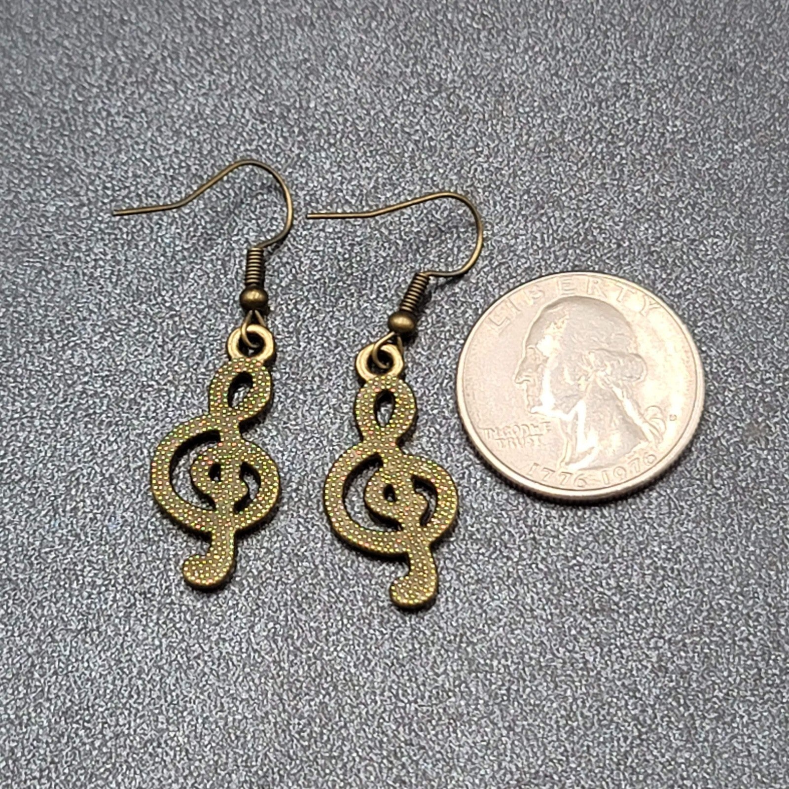 New Treble Clef Pierced Earrings Music Bronze tone Dangle 1"