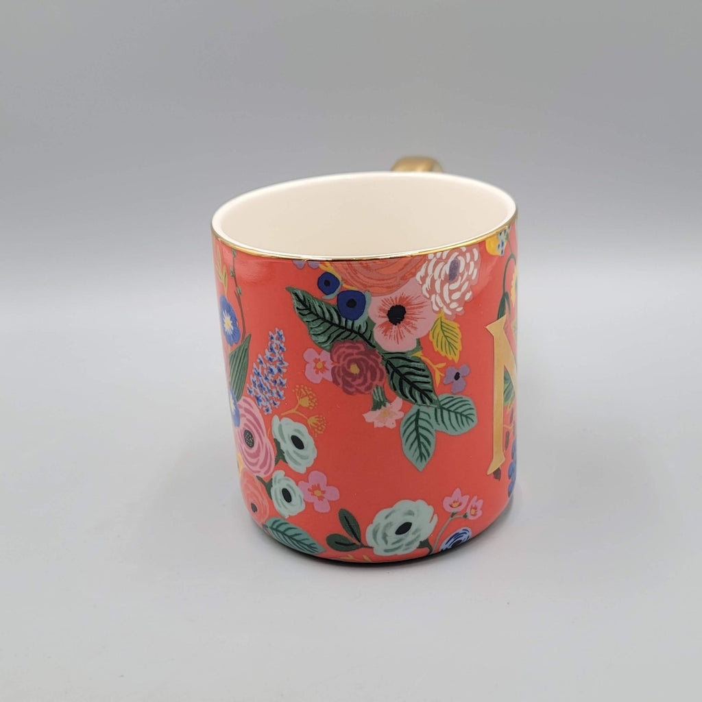 Rifle Paper Co Anthropologie Letter N Floral Mug Gold Handle Monogram Coffee Cup
