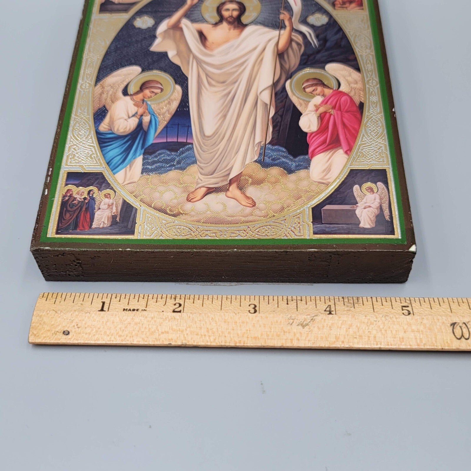 Christ Is Risen Orthodox Gold Foil Icon on Wood Plaque Христос Воскрес Икона