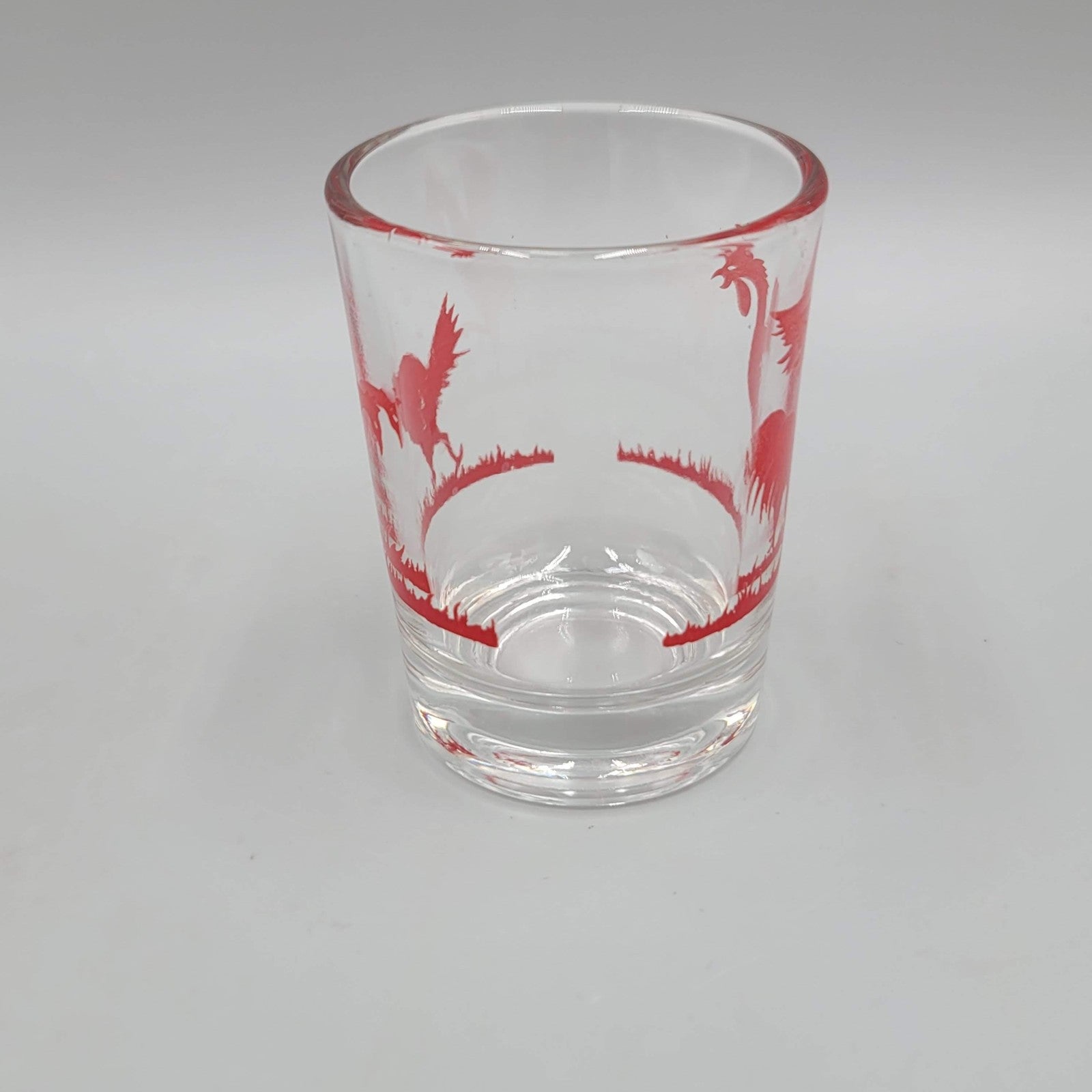 Vintage Red Rooster Juice Glass Clear 3 in tall