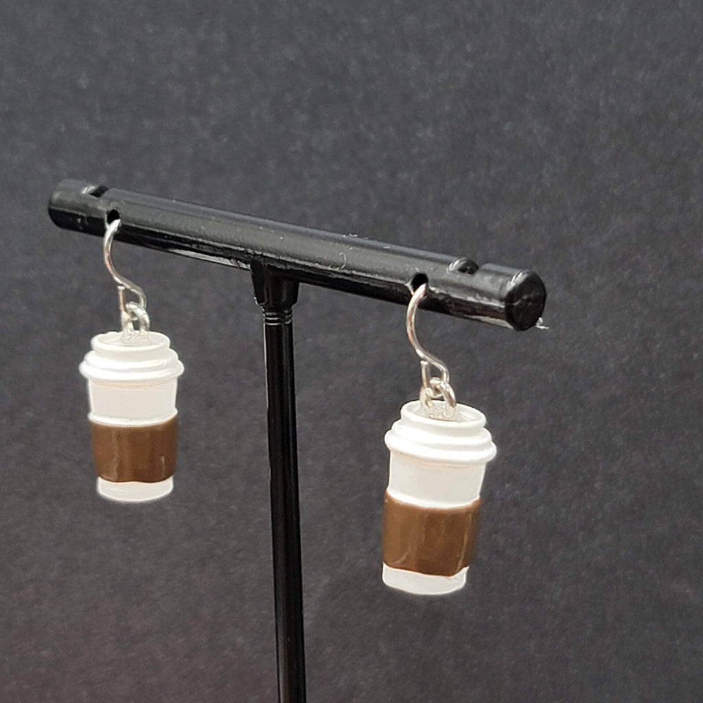 Pierced Earrings White Brown Coffe on the Go Dangle 3/4"