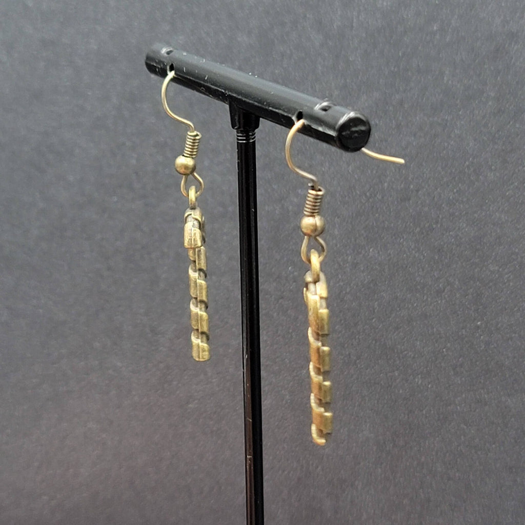 Candy Cane Pierced Earrings Embossed Bronze tone Dangle 1"