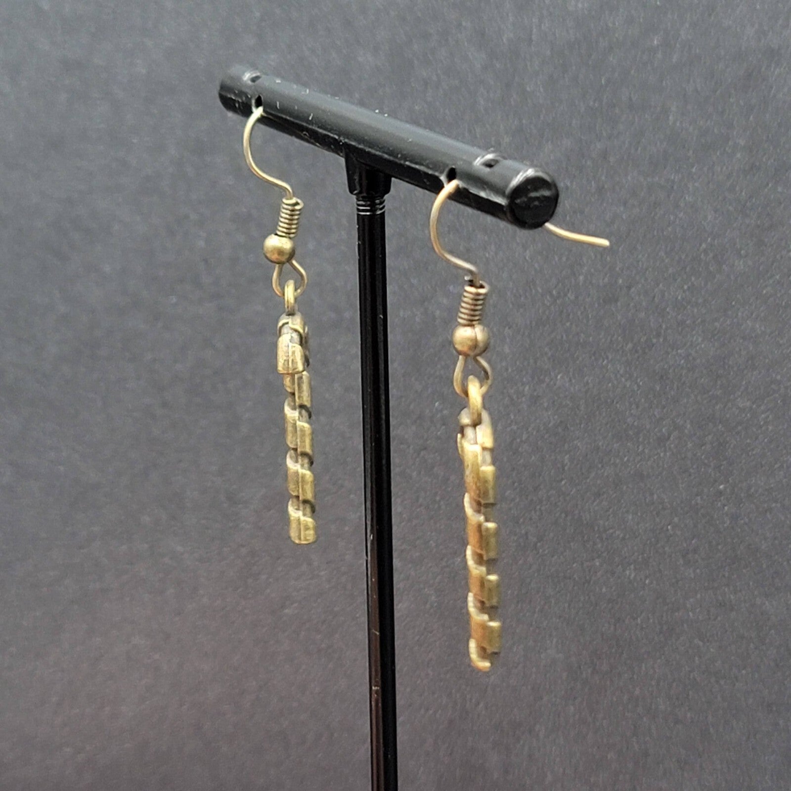 Candy Cane Pierced Earrings Embossed Bronze tone Dangle 1"