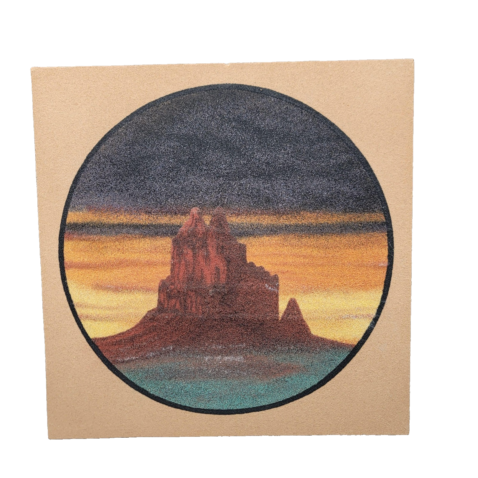 Albert Lee Shiprock NM Sand Painting Original Art on Board Signed USA Sunset 12"