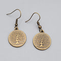 Round Tree Pierced Earrings Bronze tone Embossed Dangle 5/8"
