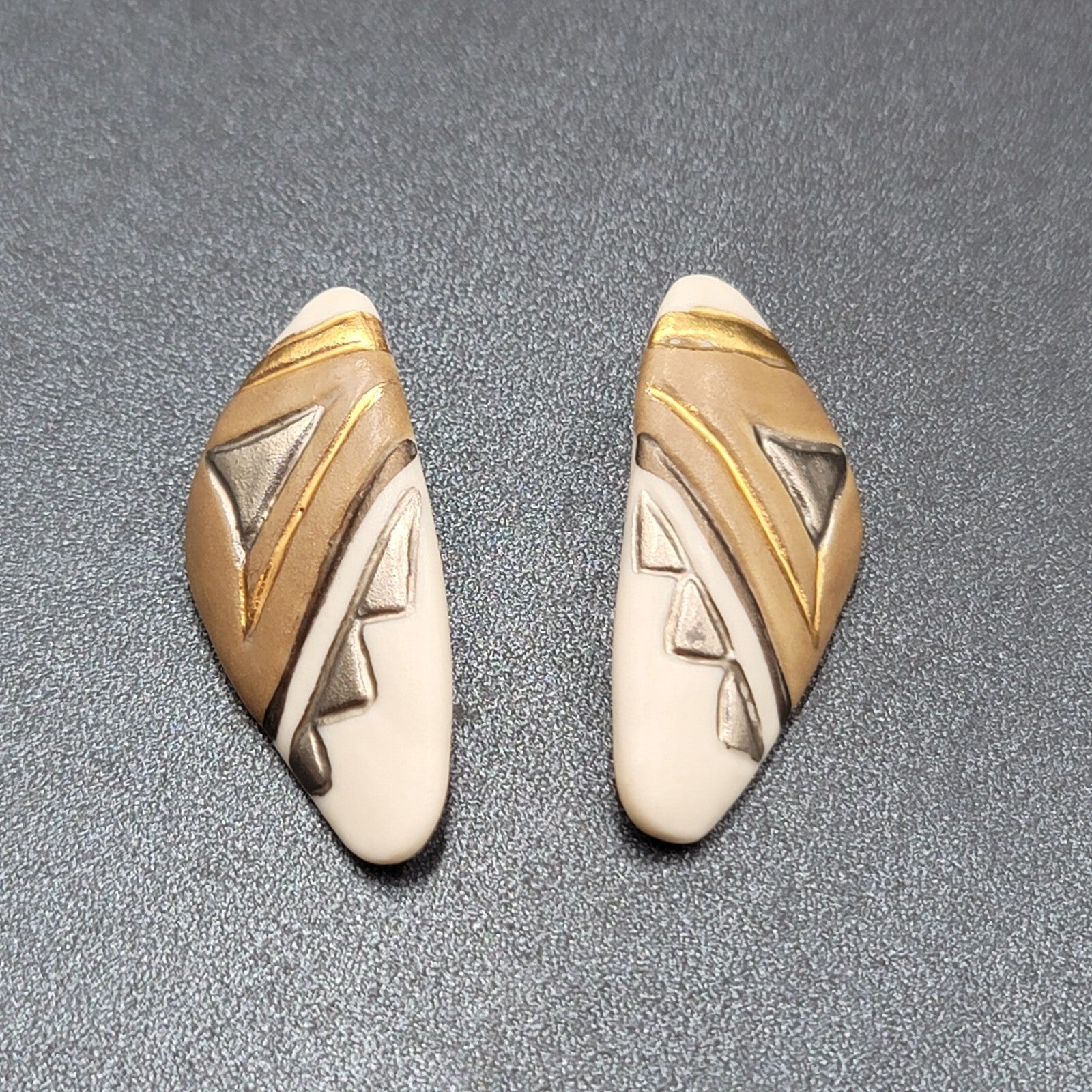 Vintage Pierced Earrings Hand Painted Porcelain Drop Statement 1 7/8"