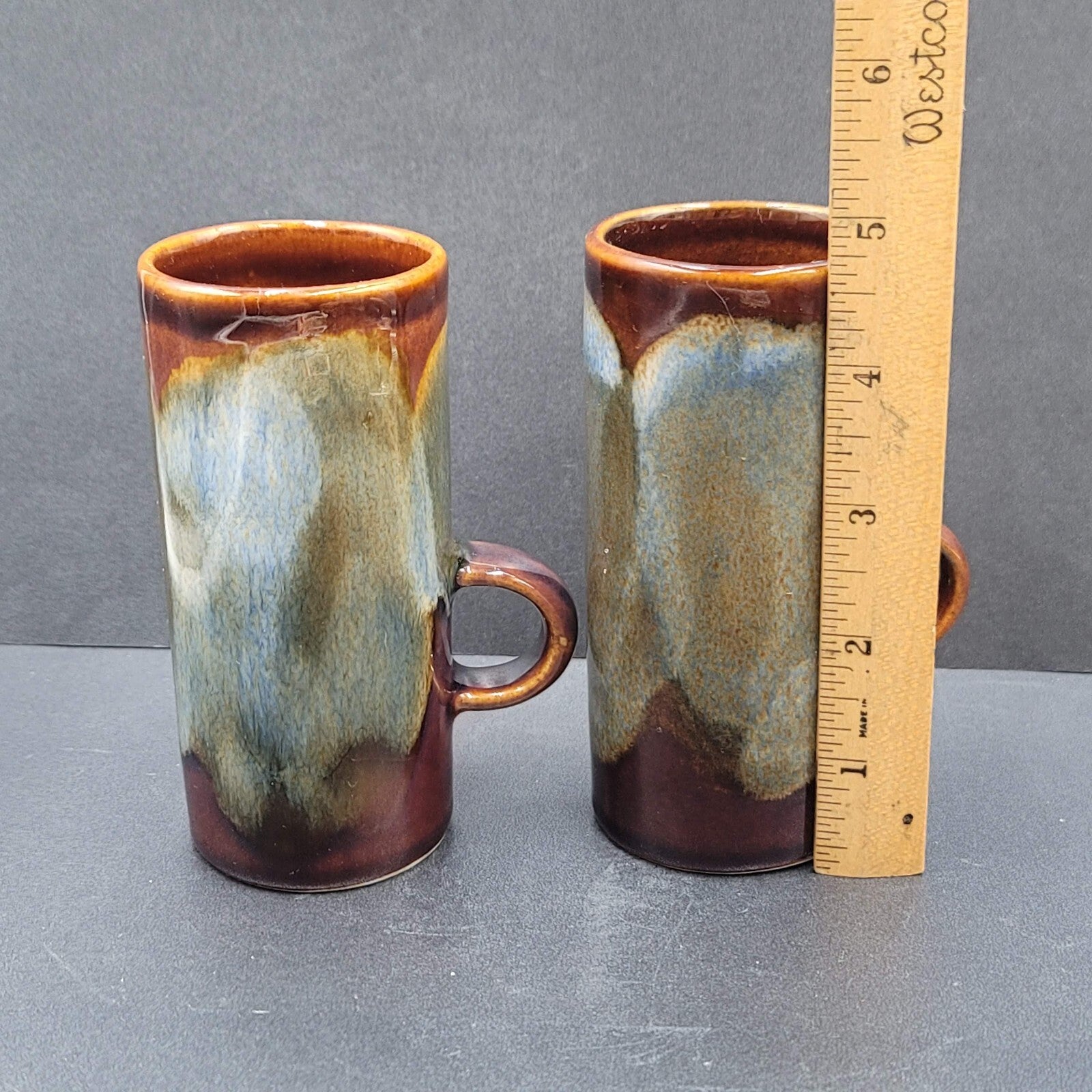Vintage TWO Caffe D'Vita Stoneware Glazed Cappuccino Espresso Mugs 4.5”H x 2”D