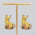 Yellow Kitty Cat Pierced Earrings Acrylic Dangle 1 3/8"