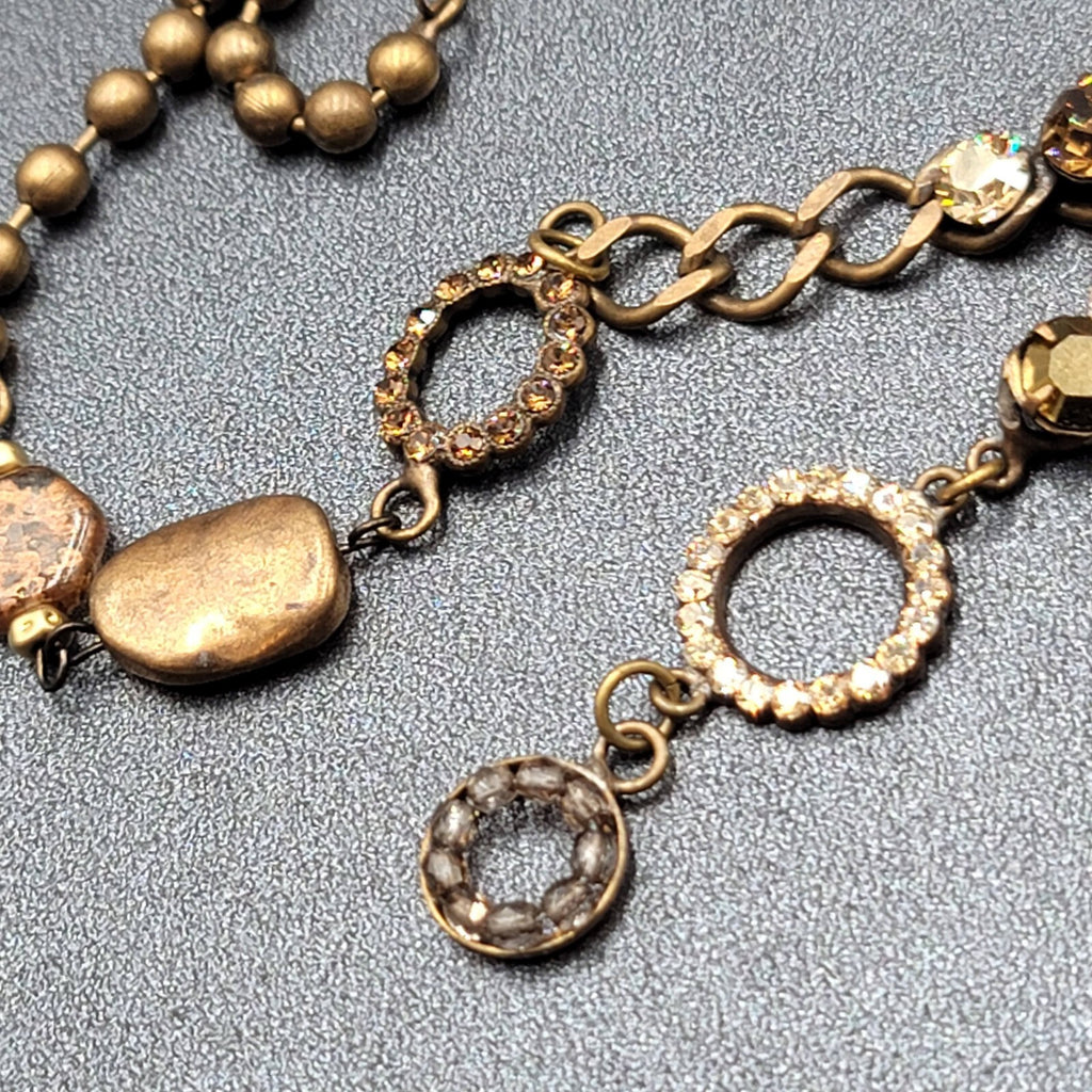 Creazioni Bianco Italy Bead Y Drop Necklace Bronze tone Chain 18-21" + Drop