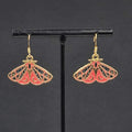Moth Enamel Pierced Earrings Gold tone Dangle Butterfly