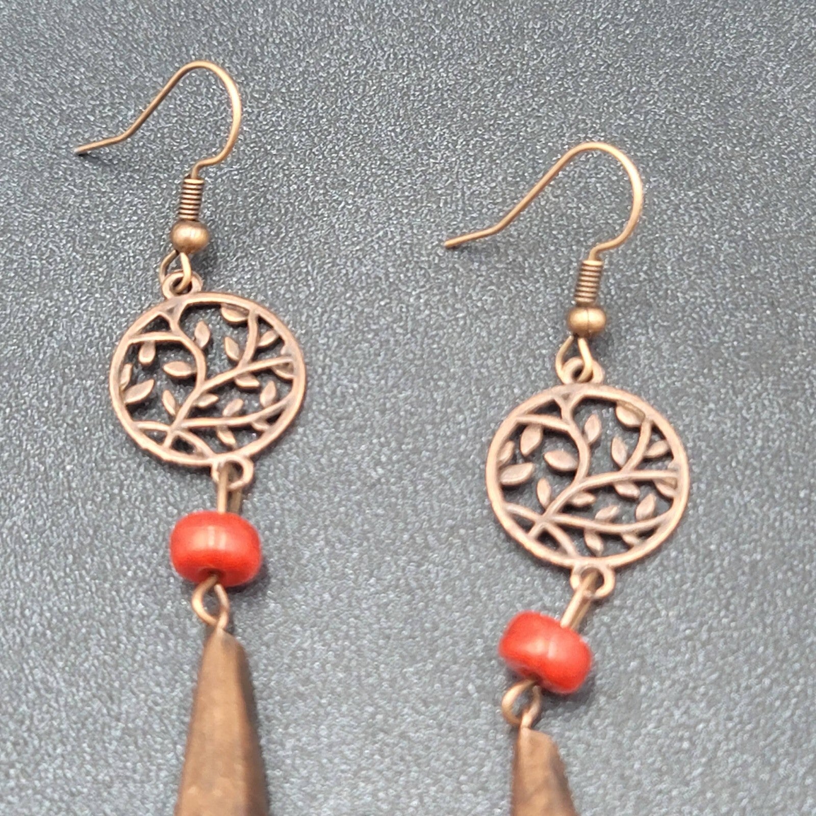 Pierced Earrings Copper tone Round Open Work Tassel Beaded Dangle 3"