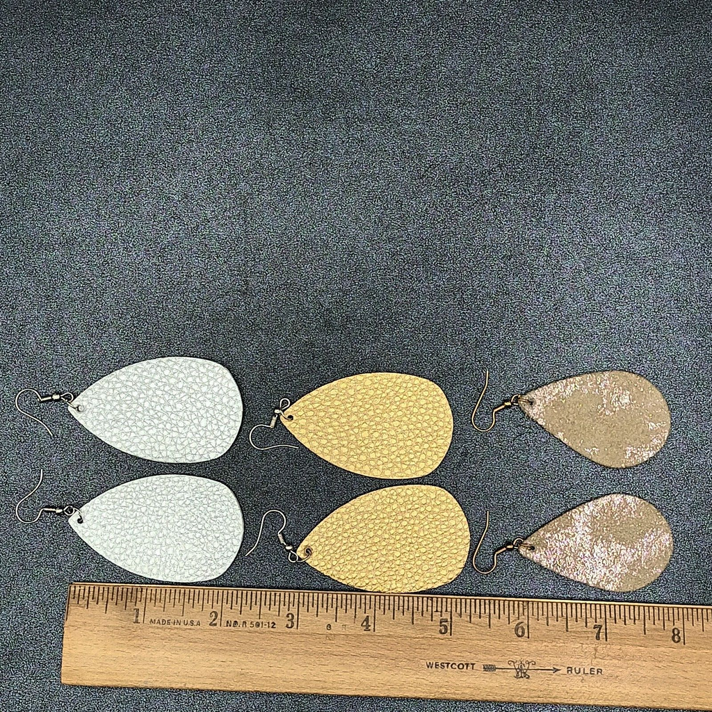 Lot of 3 Pairs Pierced Earrings Silver Gold tone Faux Leather Teardrop Dangles