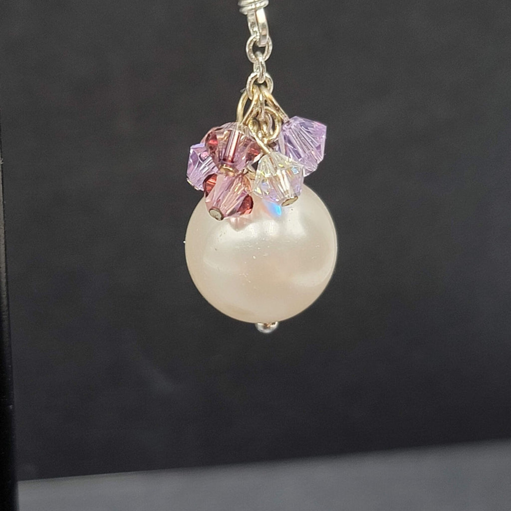 Pierced Earrings Purple Crystal Faux Pearl Beaded Dangle 1"
