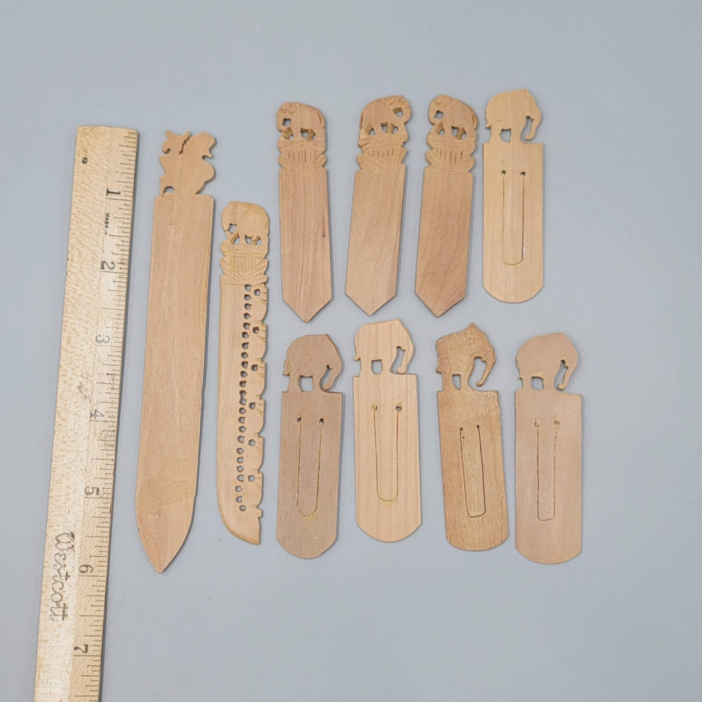 Vintage Lot of Hand Carved Elephant Wood Bookmarks Nice Detail