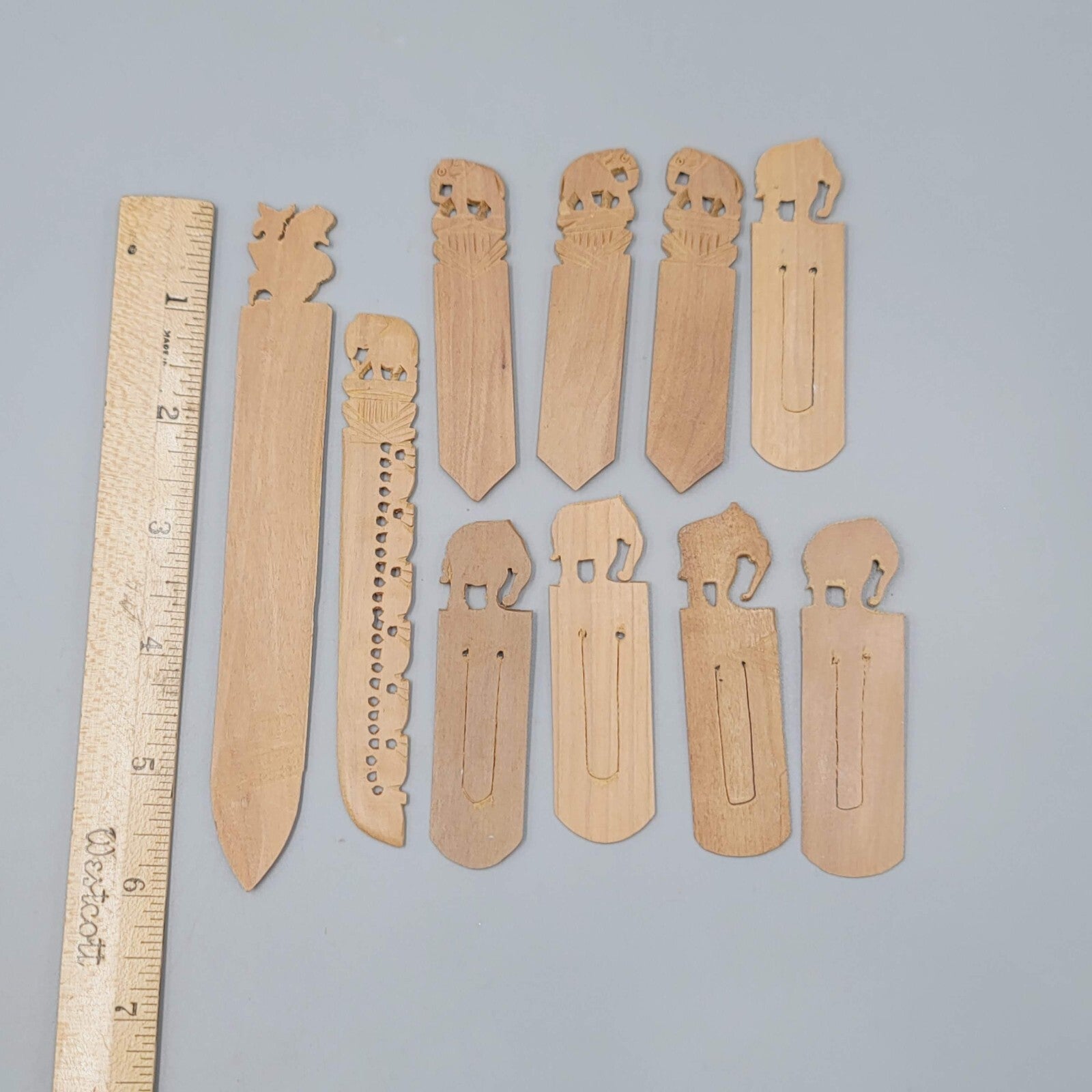 Vintage Lot of Hand Carved Elephant Wood Bookmarks Nice Detail