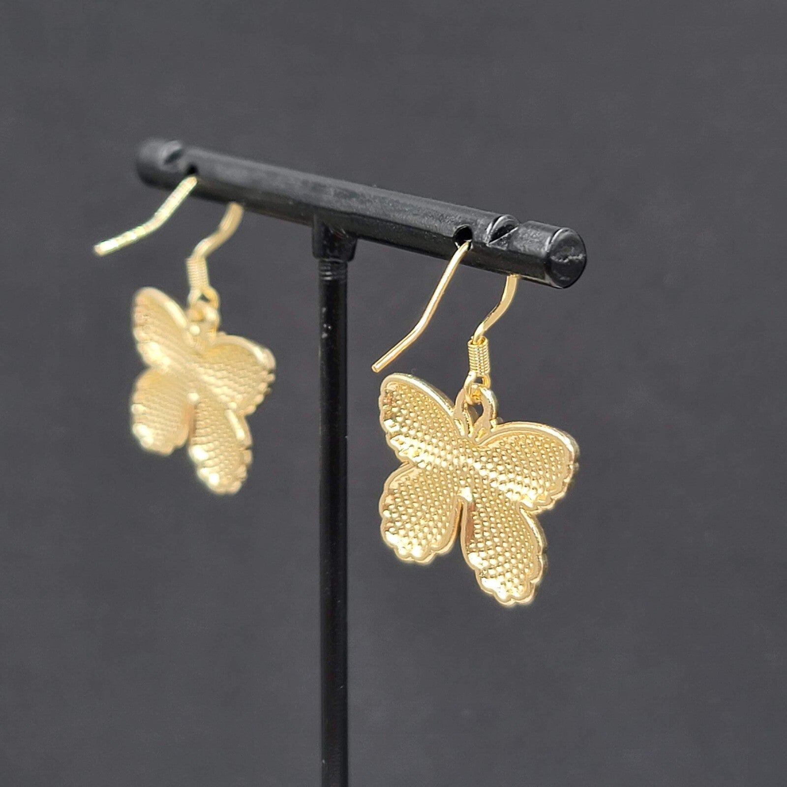 Yellow Moth Enamel Pierced Earrings Gold tone Dangle Butterfly 3/4"