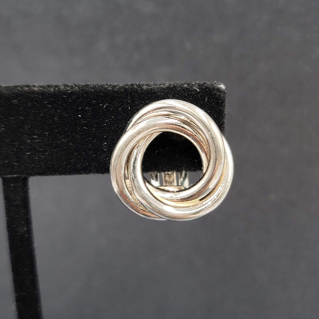 Vintage Clip on Earrings Silver tone Intertwined Circle Studs 5/8"